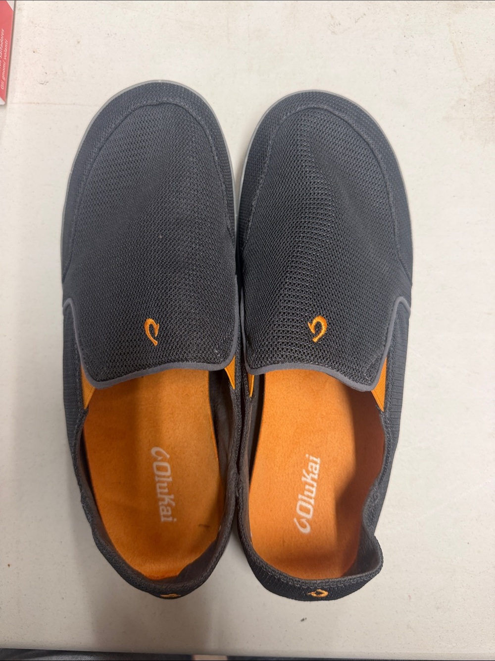 OluKai Charcoal Mesh Slip-On Loafers with Orange Insole